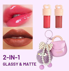 HUES QUEEN 2-in-1 Lip Gloss & Matte Lip Color with Keychain