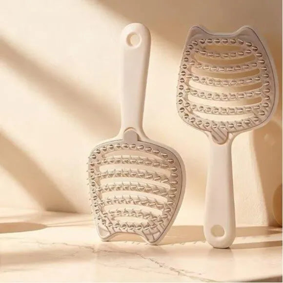 Cute Cat-Eared Hollow Out Detangling Hair Brush with Removable Base -Each