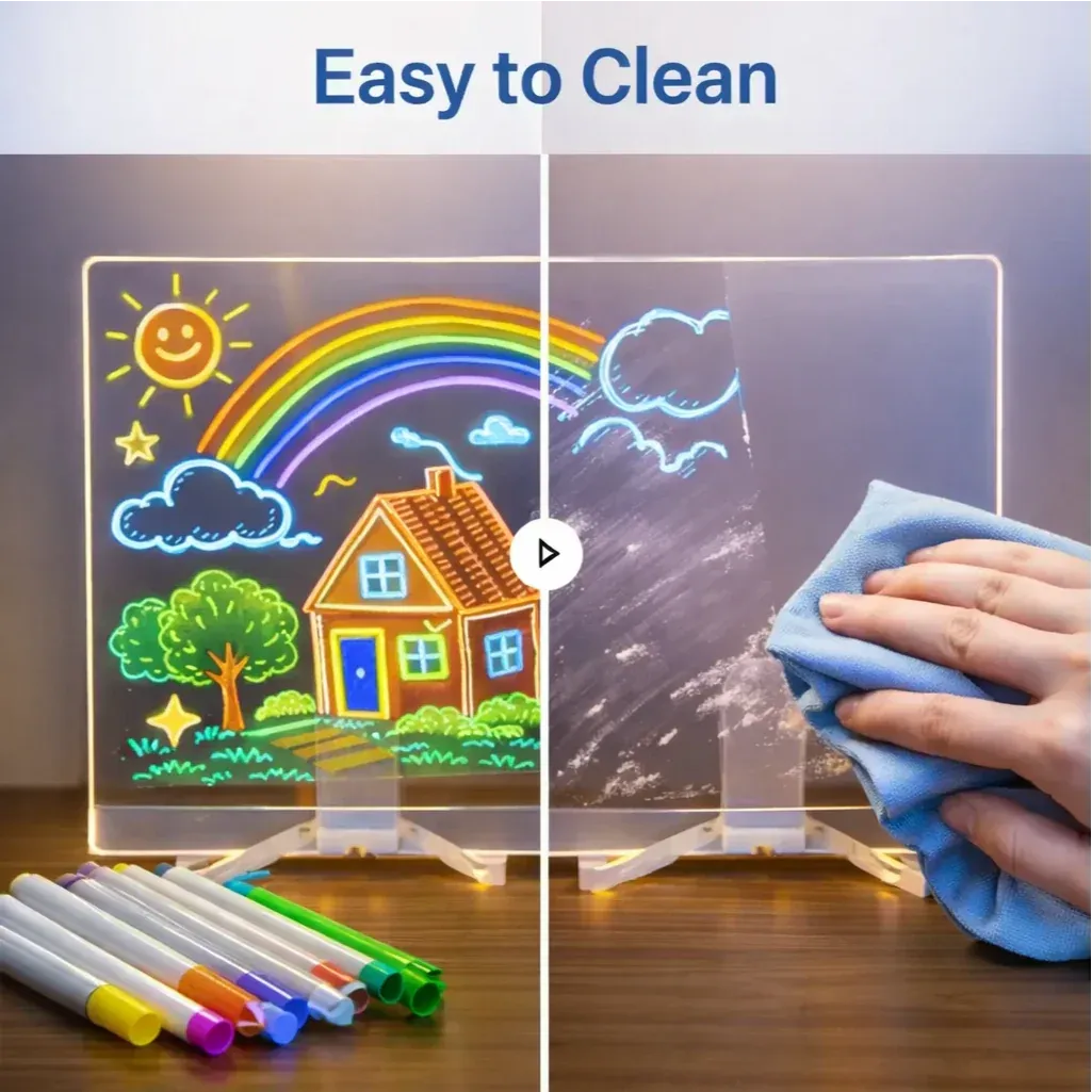 LED Acrylic Note Board with Colorful Marker Pens & Erasable Cleaning Cloth