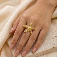 Textured Starfish Statement Free Size Ring - Each