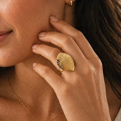 Large Scallop Seashell Free Size Ring - Each