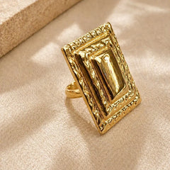 Gold Vintage Rectangular Textured Ring