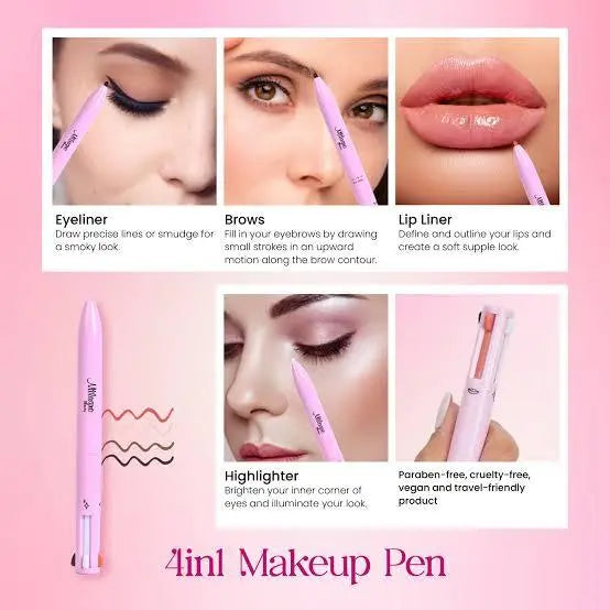 4 In 1 Makeup Pen - Eye Liner Brow, Lip Liner, Highlighter - Waterproof Makeup Pen