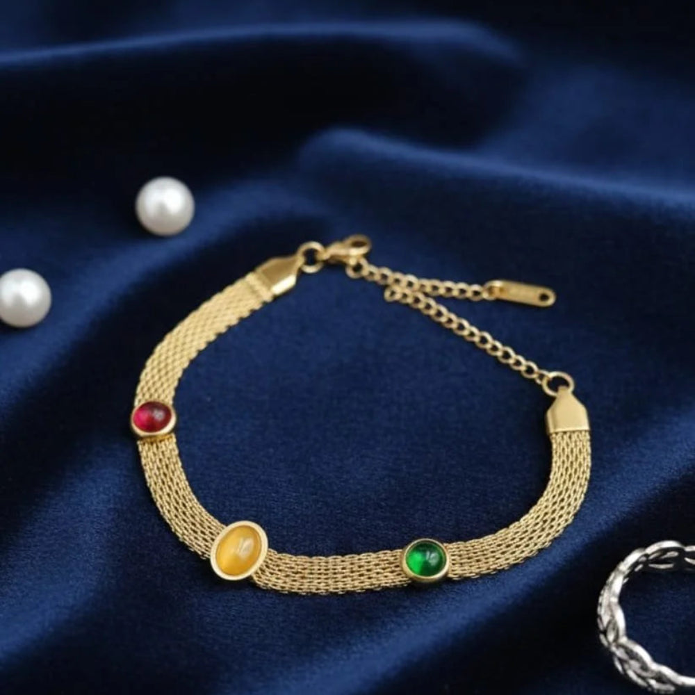 Stainless Steel Multicolor Stone Accents Bracelet - each
