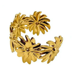 Stainless Steel Gilded Floral Motif Cuff - Each