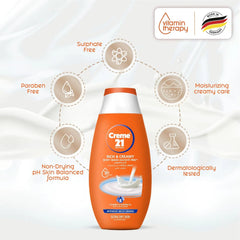Crème 21 Rich & Creamy Moisturising Body wash,With Vit E & Almond Oil,Sulphate Free - 250ml
