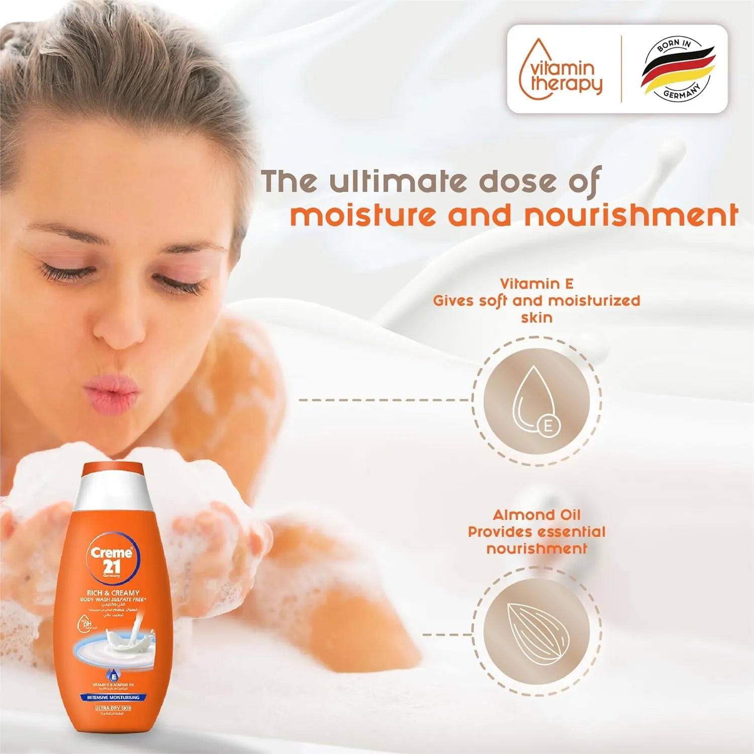 Crème 21 Rich & Creamy Moisturising Body wash,With Vit E & Almond Oil,Sulphate Free - 250ml