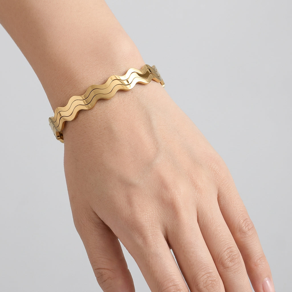 Gold Plated Wavy Layered Bangle