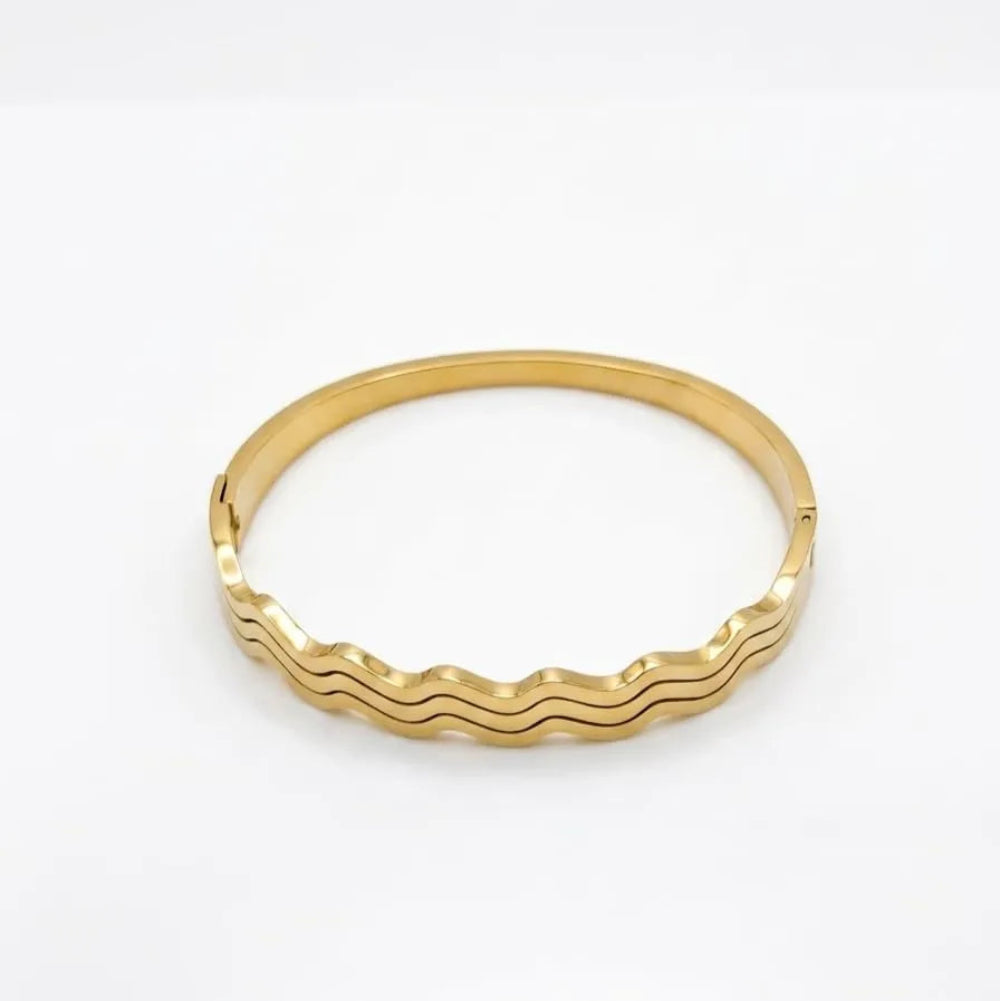 Gold Plated Wavy Layered Bangle
