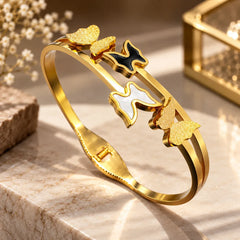 Gold Plated Multi Butterfly Enamel Bangle Bracelet