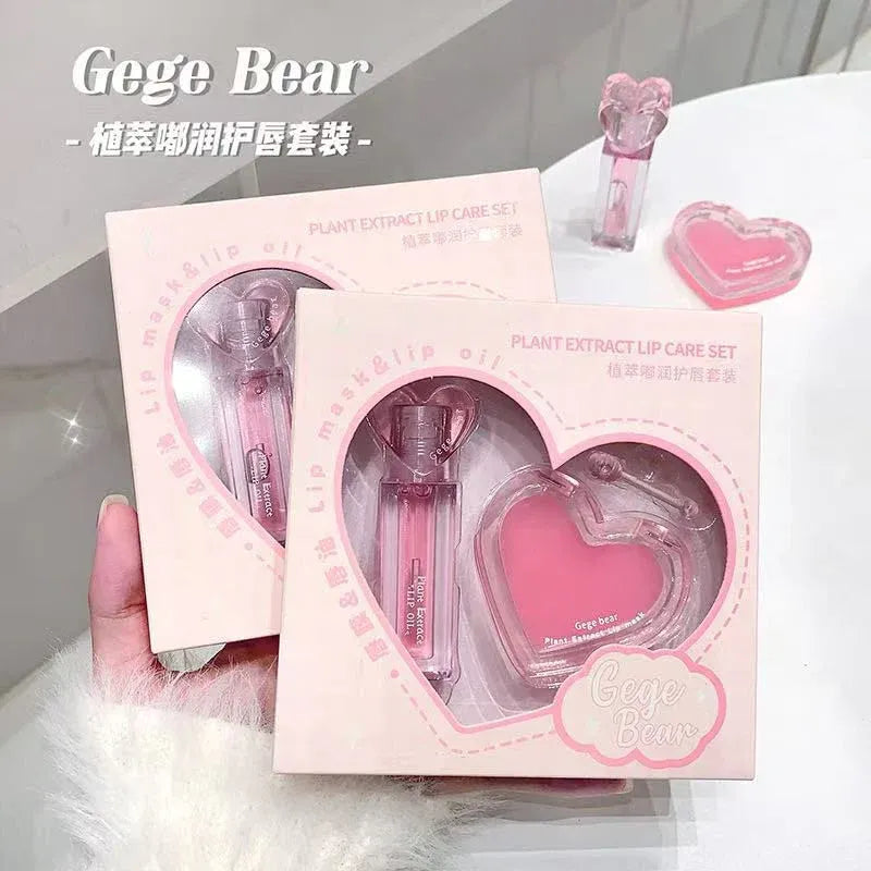Gege Bear Plant Extract Lip Mask Lip Oil  - 2Pcs Set