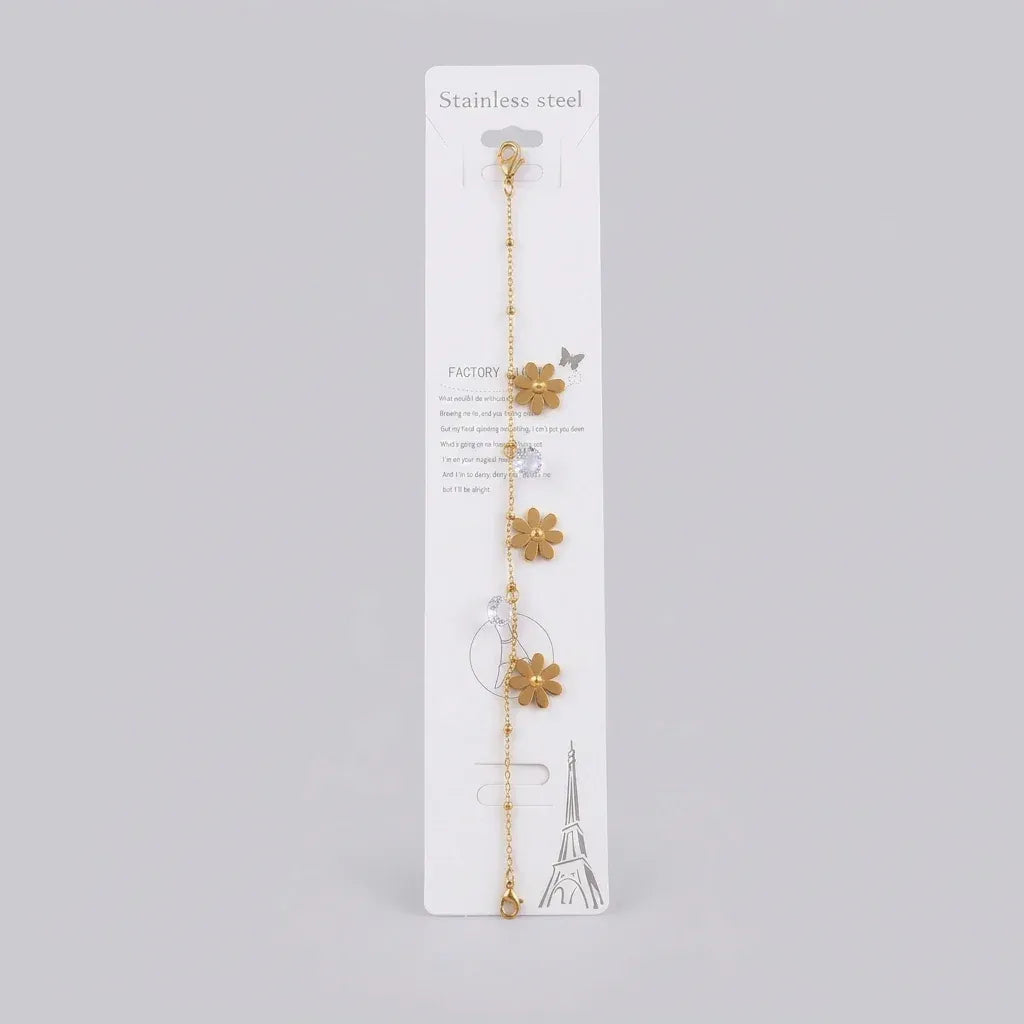 Gold Flower Charm Stainless Steel Bracelet