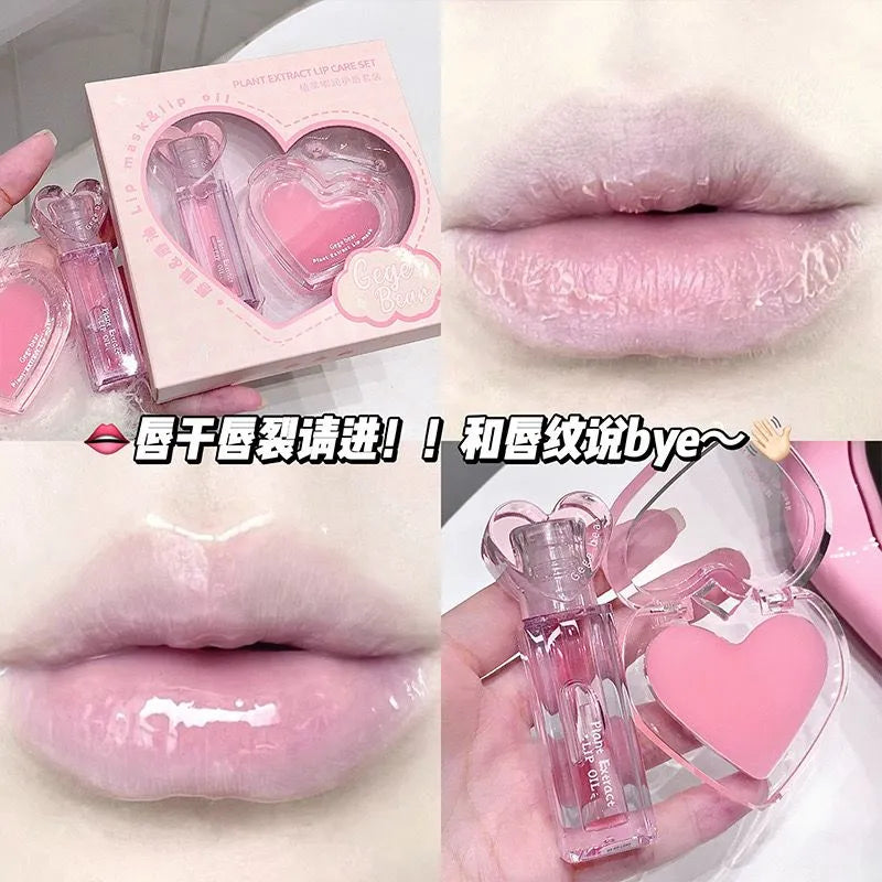 Gege Bear Plant Extract Lip Mask Lip Oil  - 2Pcs Set