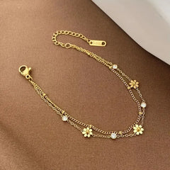Gold Layered Flower & Crystal Charm Bracelet