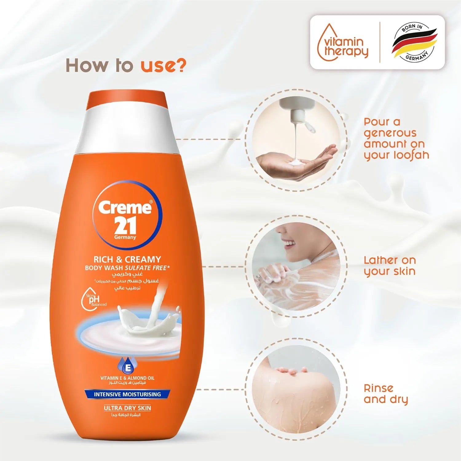 Crème 21 Rich & Creamy Moisturising Body wash,With Vit E & Almond Oil,Sulphate Free - 250ml