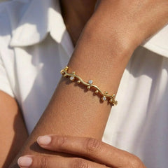 Gold Wavy Crystal Bangle Bracelet