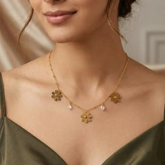 Gold Flower & Crystal Charm Choker Necklace