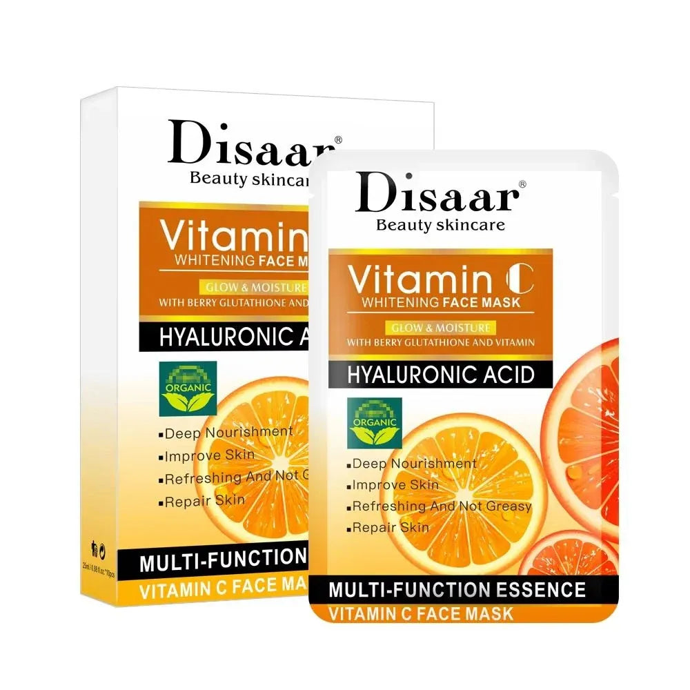 Disaar Vitamin C & Hyaluronic Acid Face Mask - Pack of 10