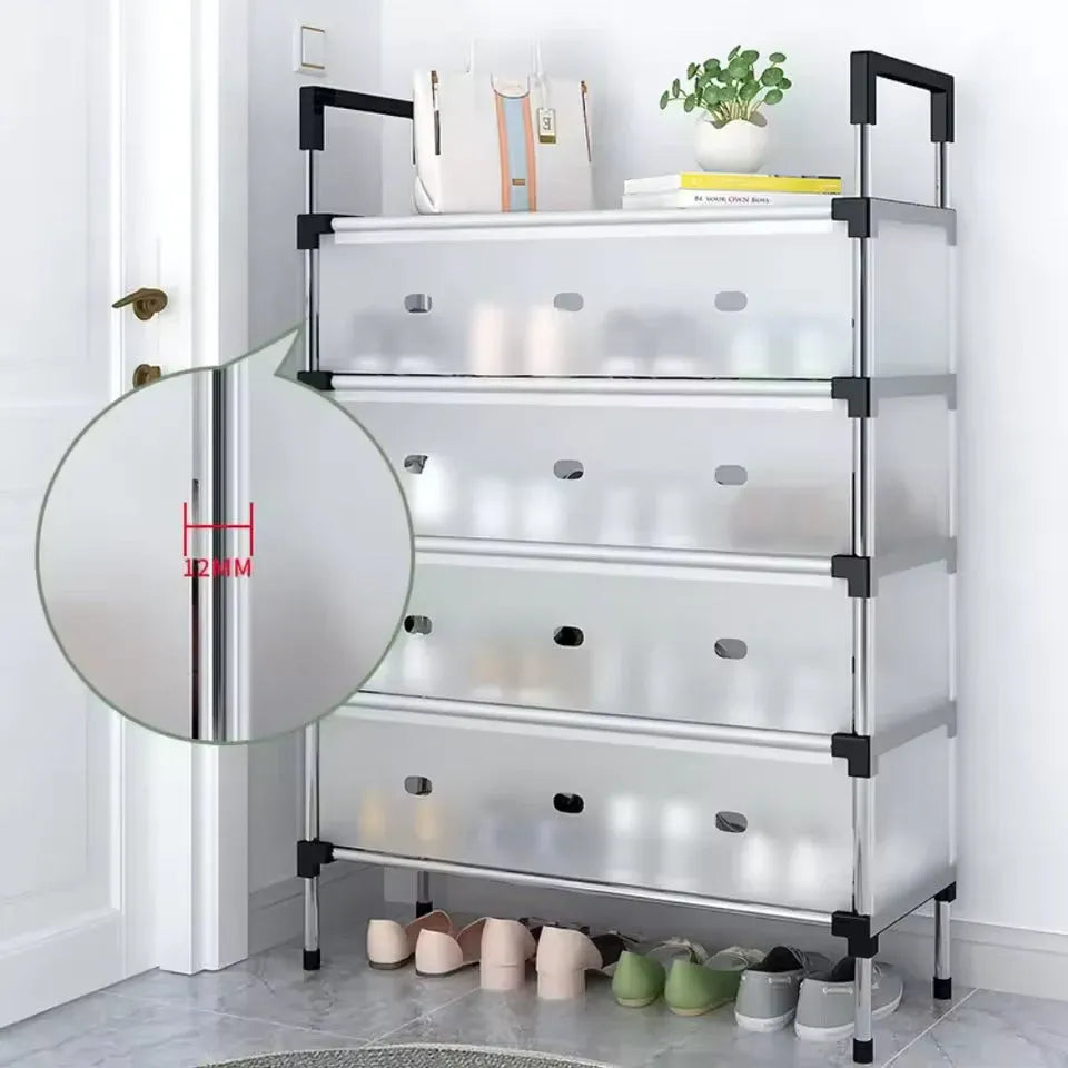 Layer Stackable Shoe Rack – Stainless Steel Shoe Organizer with Dustproof Cover