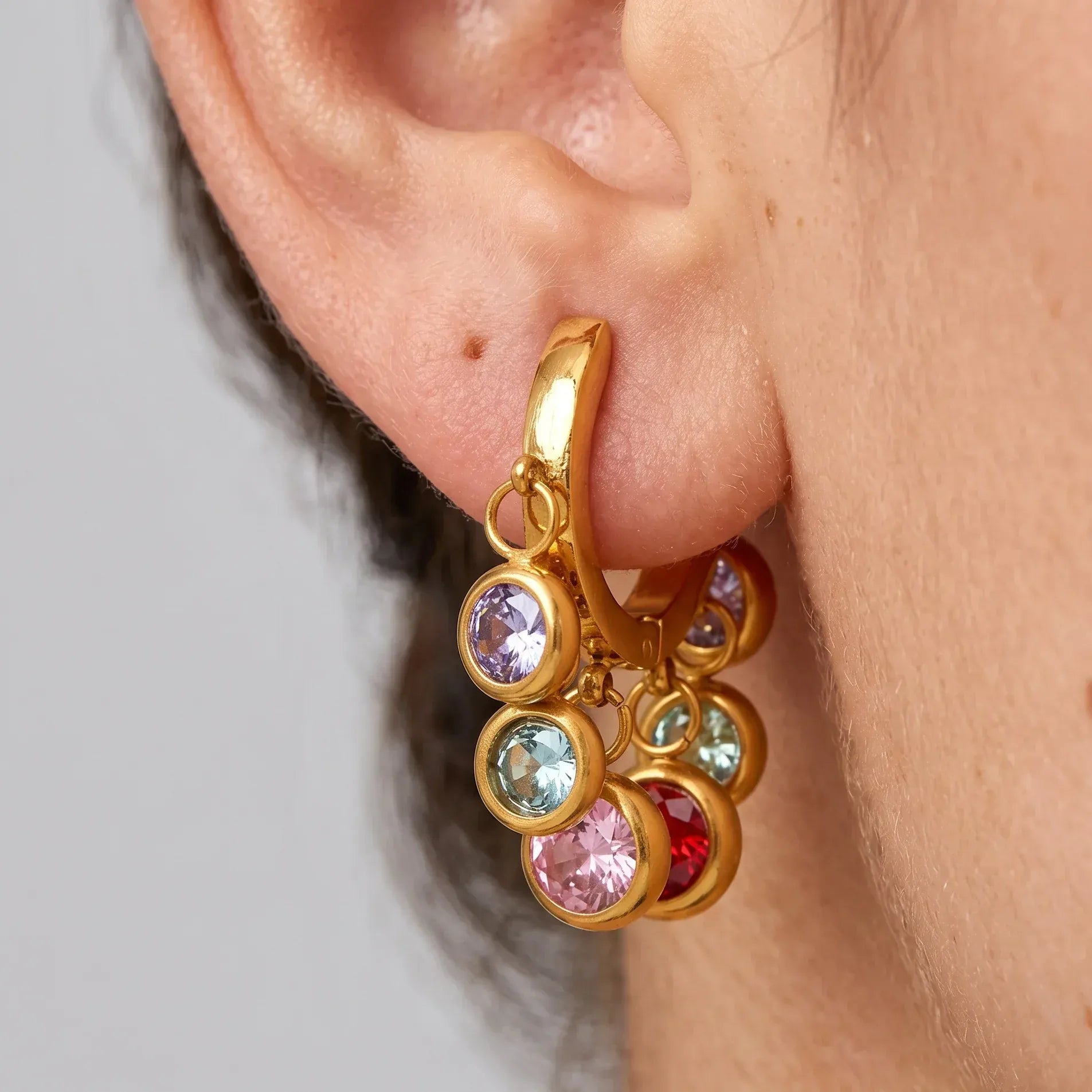 Gold Multicolor Crystal Charm Huggie Earring