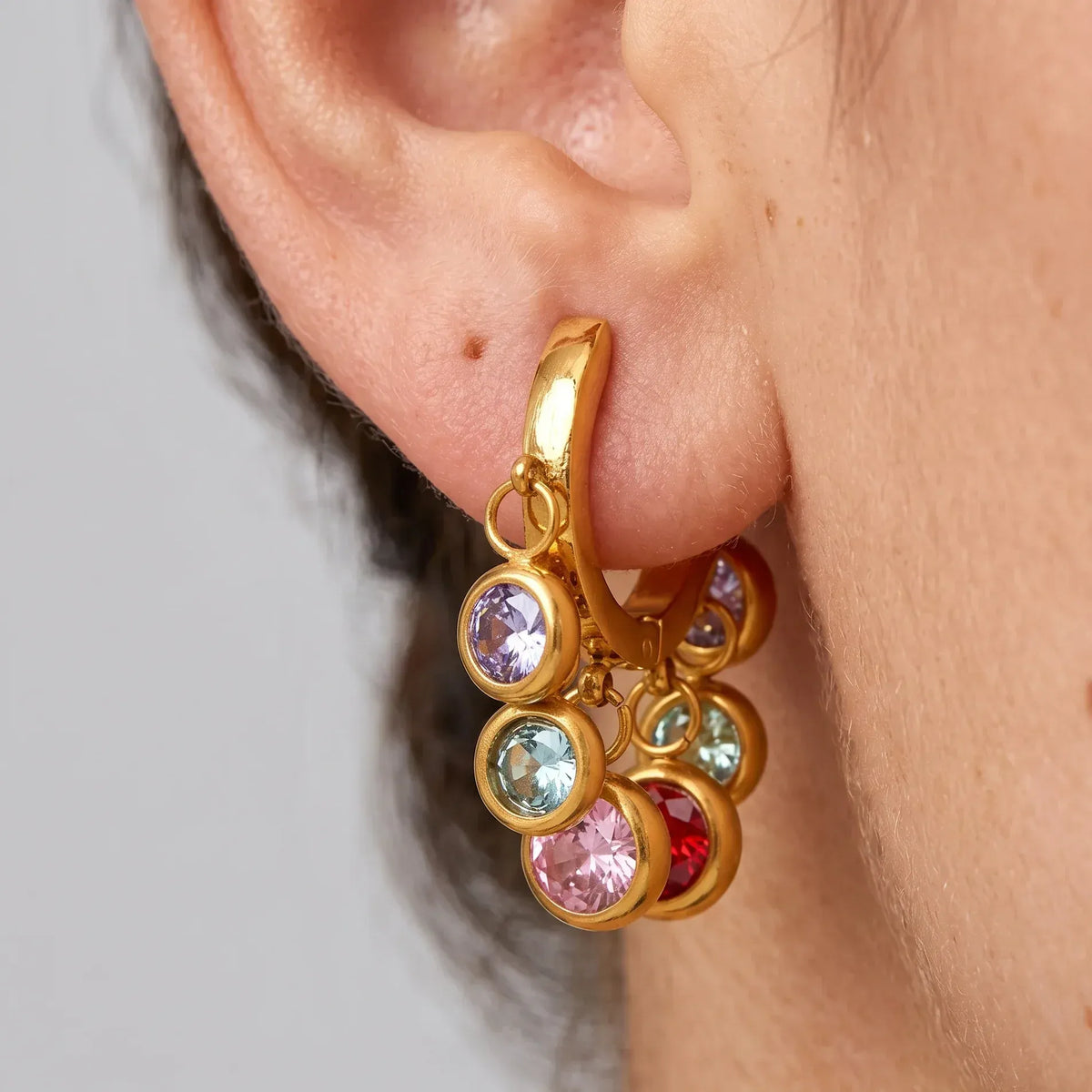 Gold Multicolor Crystal Charm Huggie Earring