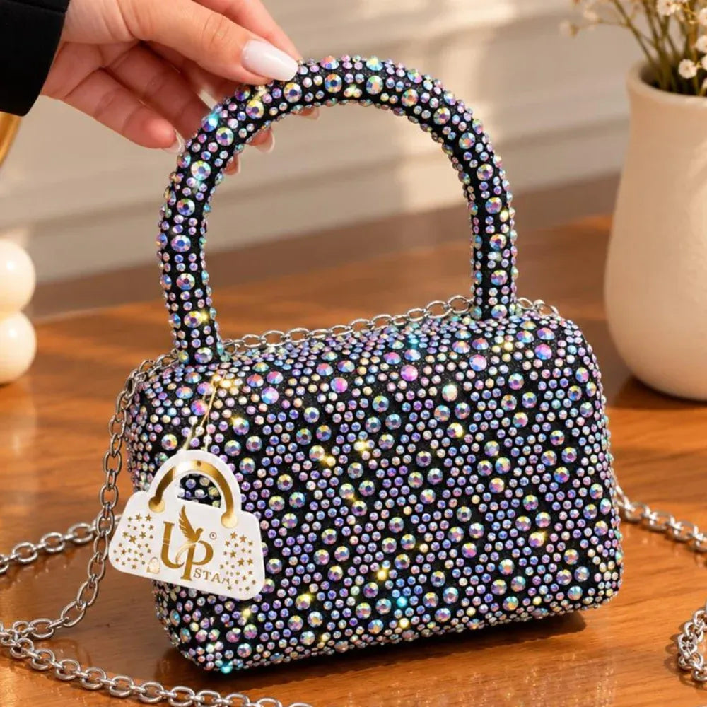 Pearl & Rhinestone Embellished Top Handle Evening Box Clutch