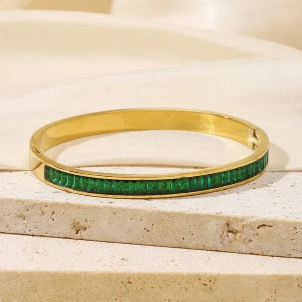 Gold Plated Green Crystal Bangle Bracelet