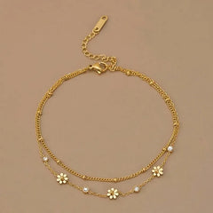 Gold Layered Flower & Crystal Charm Bracelet