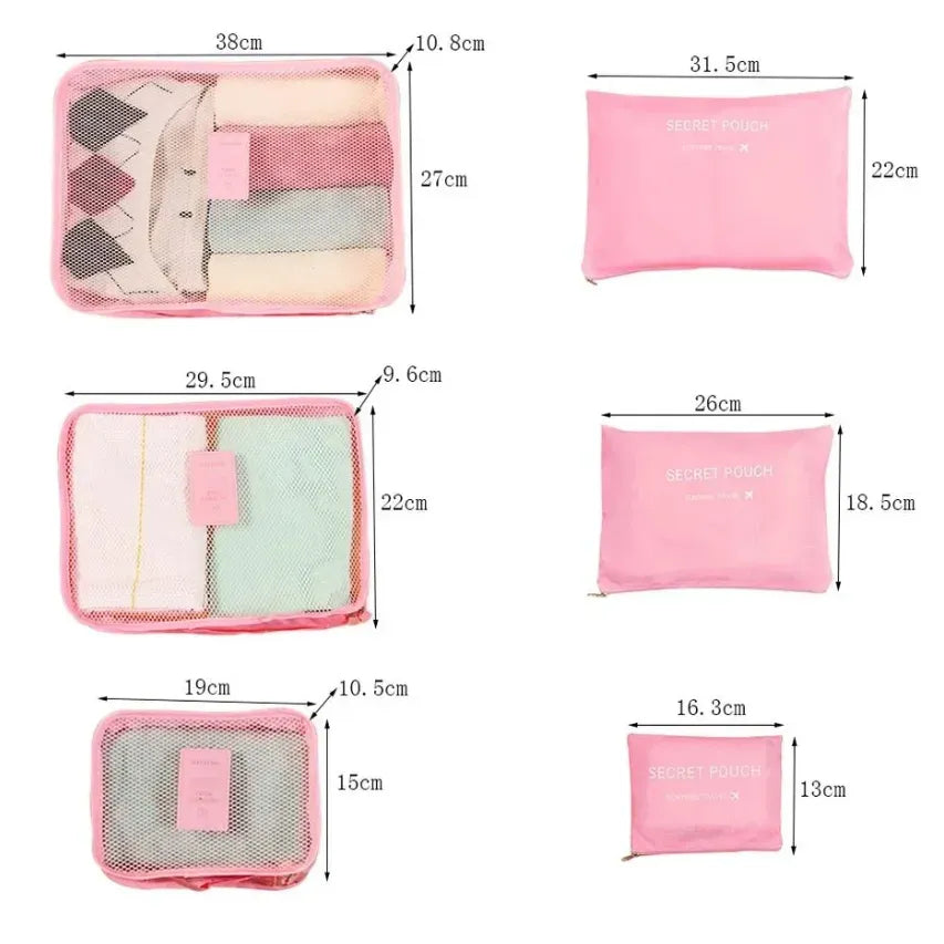 6pcs/Set Travel Storage Bag Portable Luggage Clothes Tidy Pouch Zip Toiletry Organizer