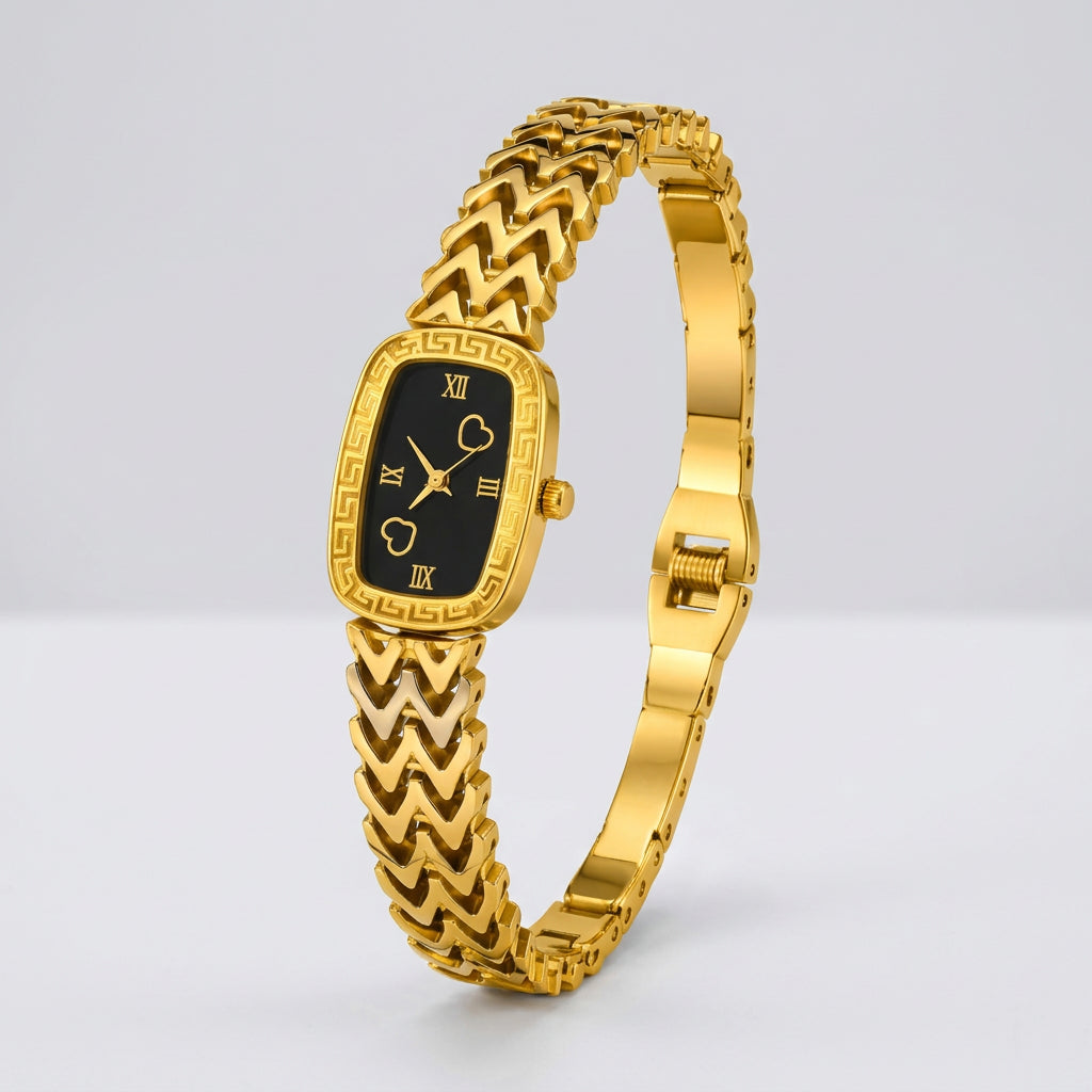 Gold Heart Dial Bangle Watch