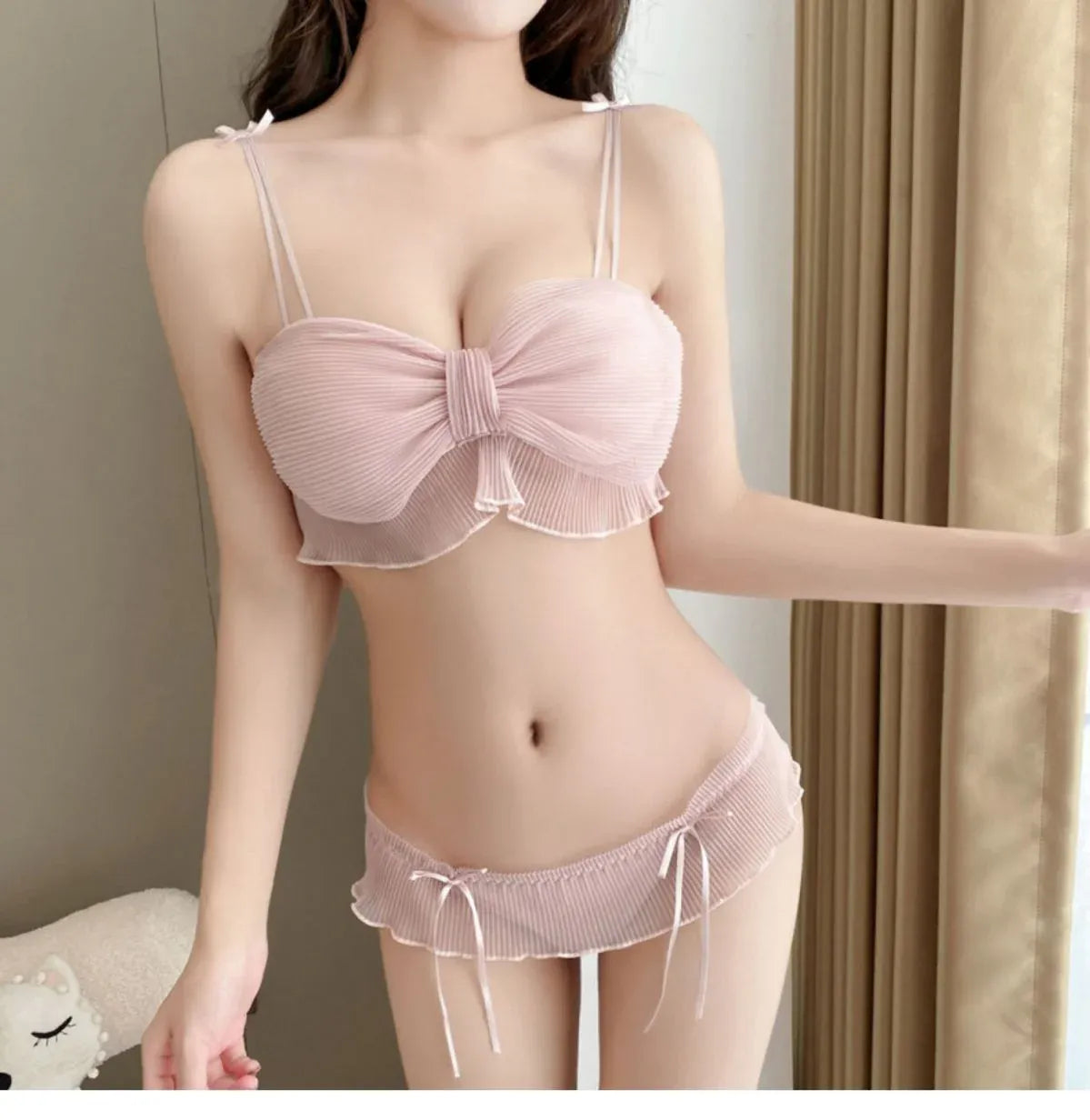 Cute Stylish Bow Style Padded Soft Bra Set