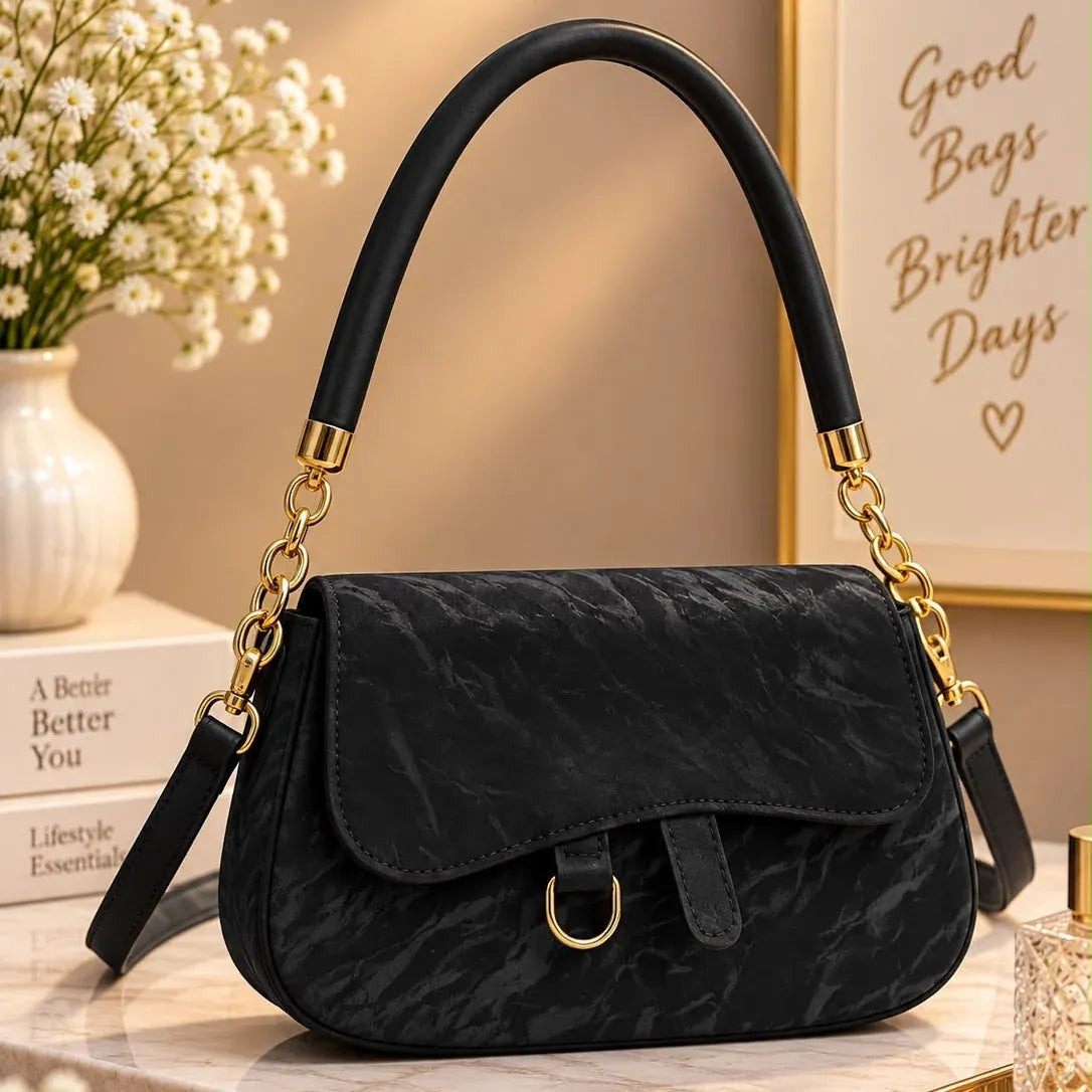 Marble Pattern Flap Crossbody Handbag
