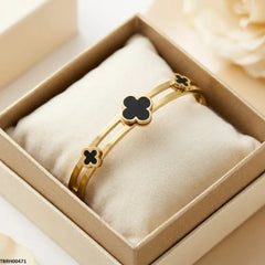 Gold Multi Clover Black Bangle