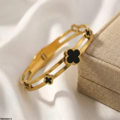 Gold Multi Clover Black Bangle