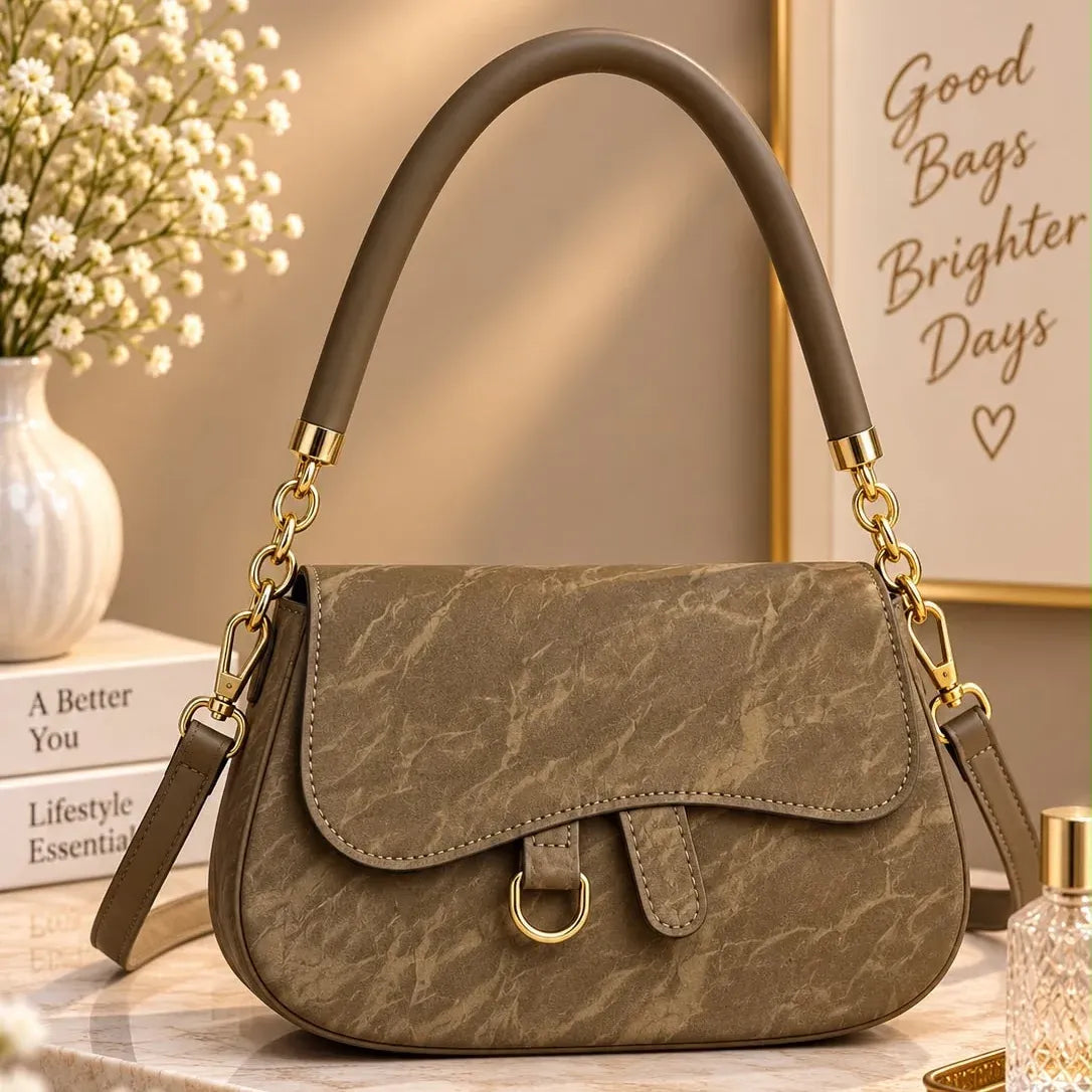 Marble Pattern Flap Crossbody Handbag
