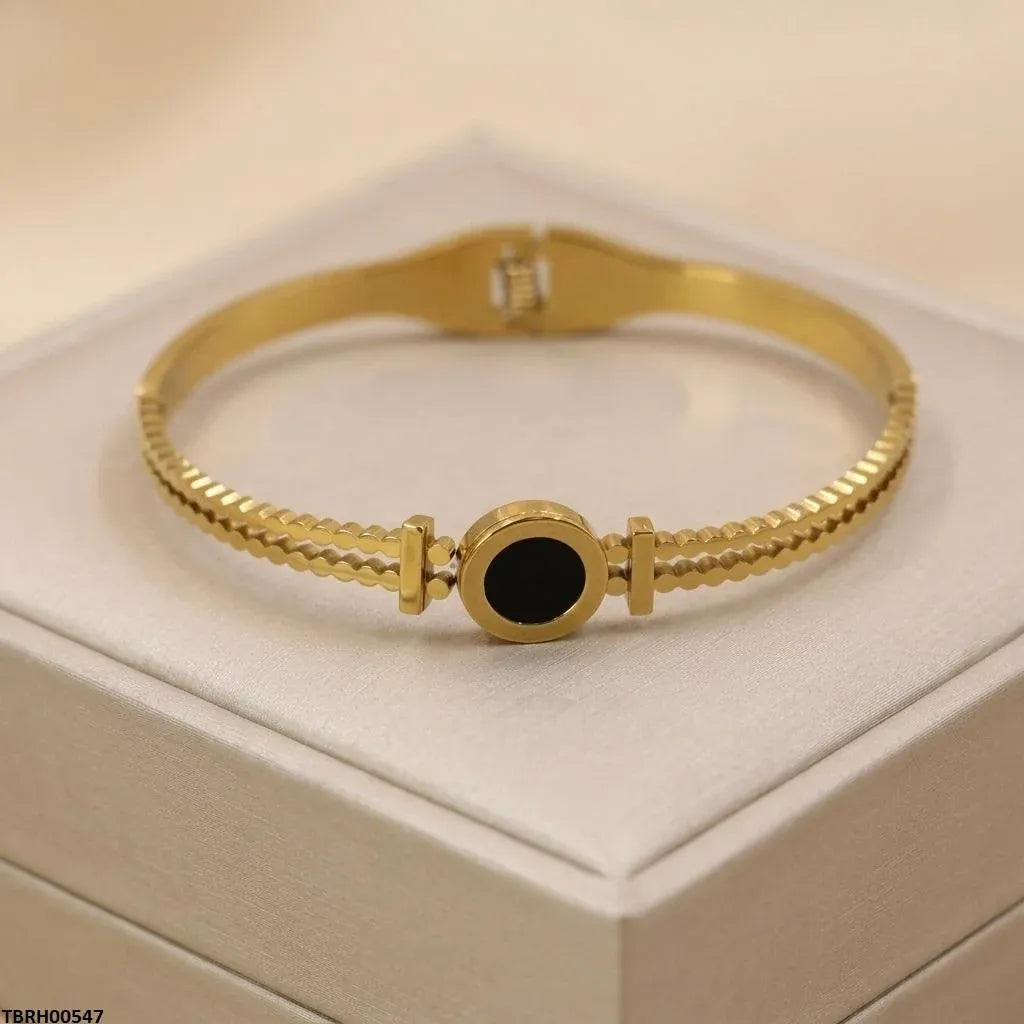 Gold Plated Roman Numeral Black Disc Bangle