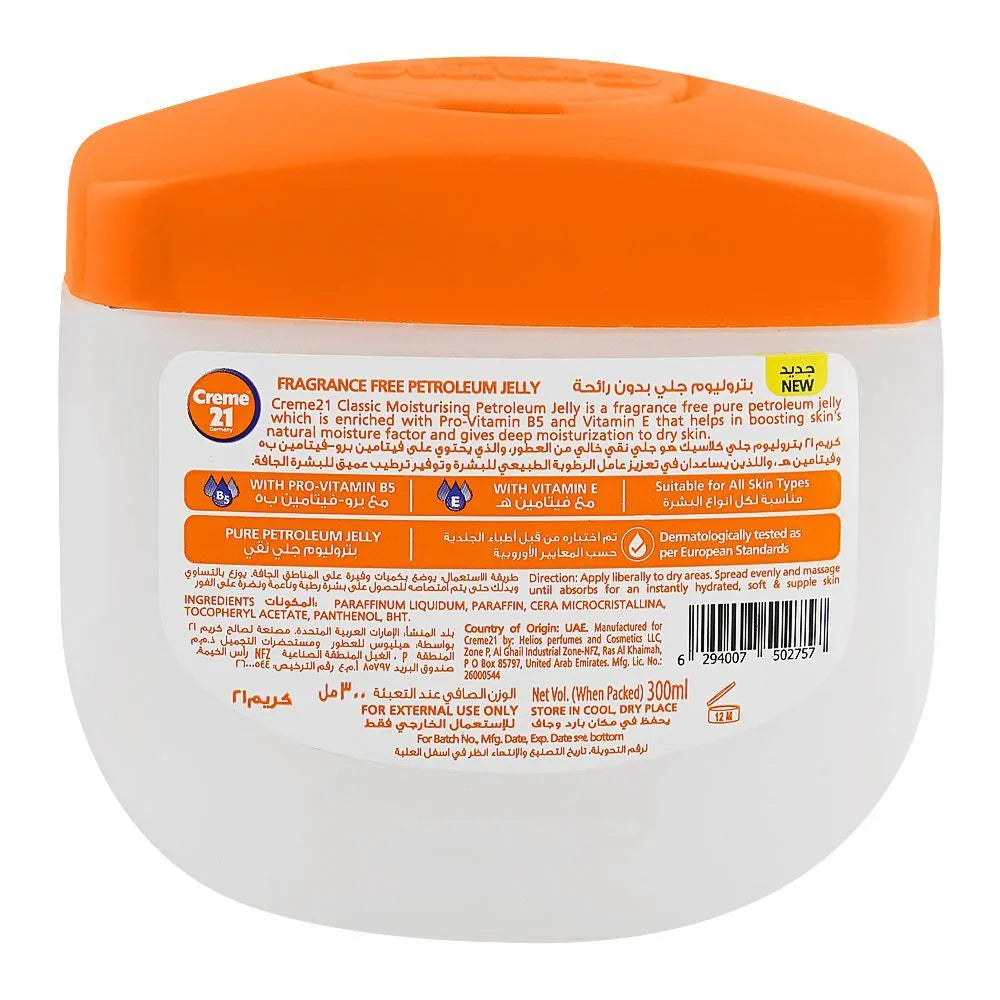 Creme 21 Classic Moisturizing Fragrance Free Petroleum Jelly with Vitamin E & B5