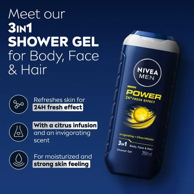 Nivea Men Power Fresh 3-in-1 Shower Gel – 250ml