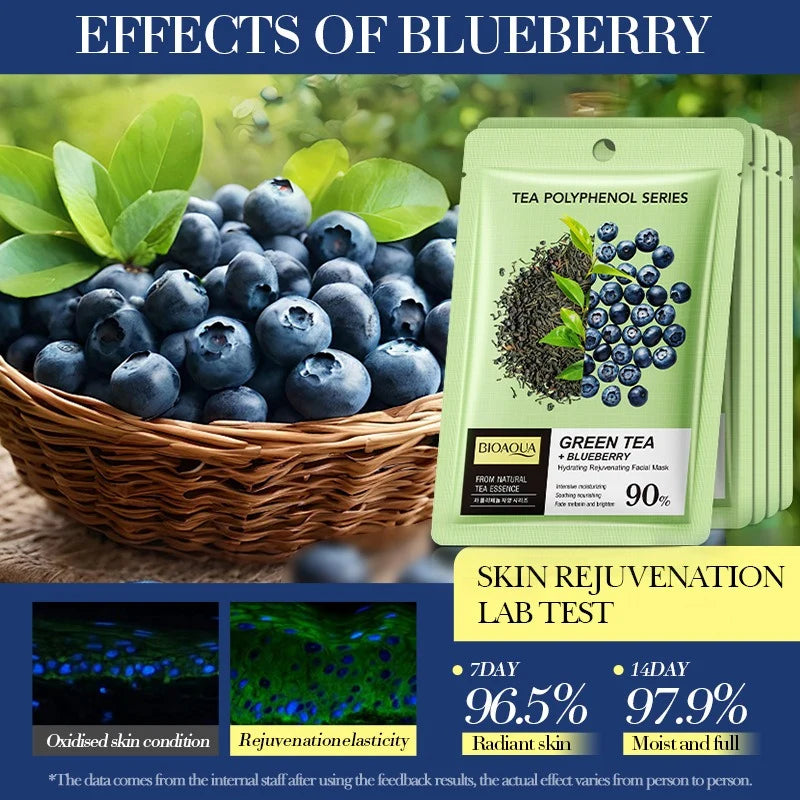 BIOAQUA Green Tea & Blueberry Hydrating Rejuvenating Facial Sheet Mask - 25ml - Each