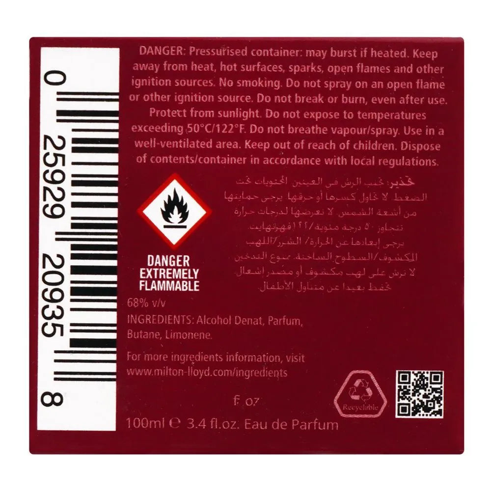 Milton Lloyd Color Me Dark Red Femme Eau De Parfum, For Women - 100ml