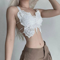Butterfly Lace Corset Sleeveless Crop Top