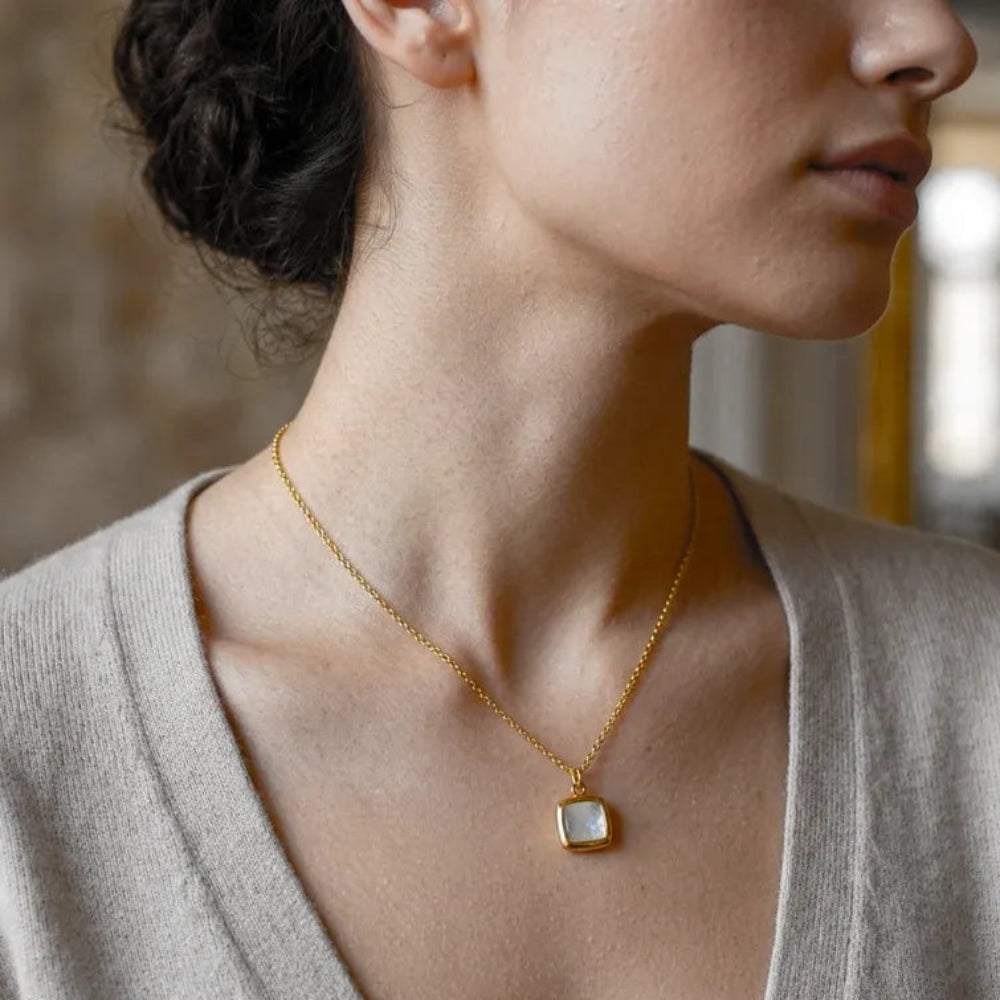 Gold-Plated Square Pendant Chain Necklace