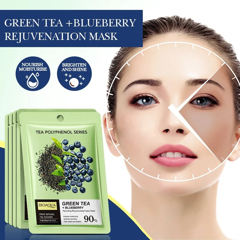 BIOAQUA Green Tea & Blueberry Hydrating Rejuvenating Facial Sheet Mask - 25ml - Each