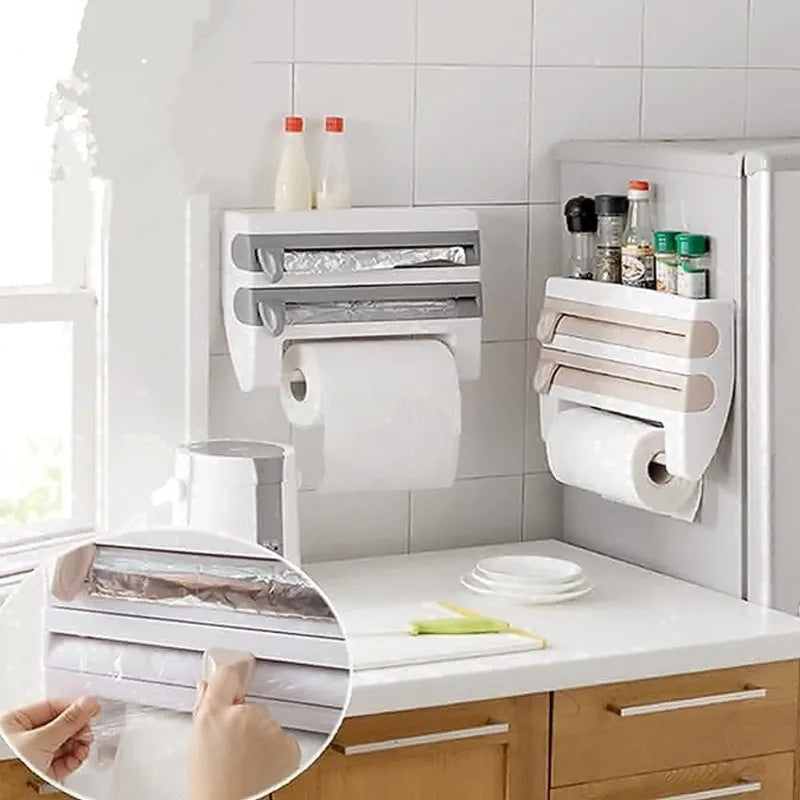 4 in 1 Wall-Mounted Foil, Cling Film & Paper Towel Holder