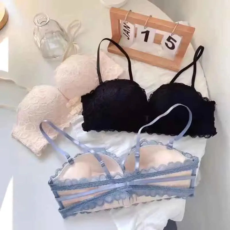 Double Layer Front Buckle Type Strapless Non Slip Small Chest Gathered Bra