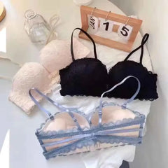 Double Layer Front Buckle Type Strapless Non Slip Small Chest Gathered Bra