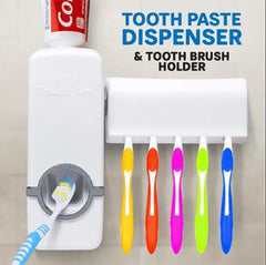 Touch Me Press Toothpaste Dispenser With Toothbrush Holder