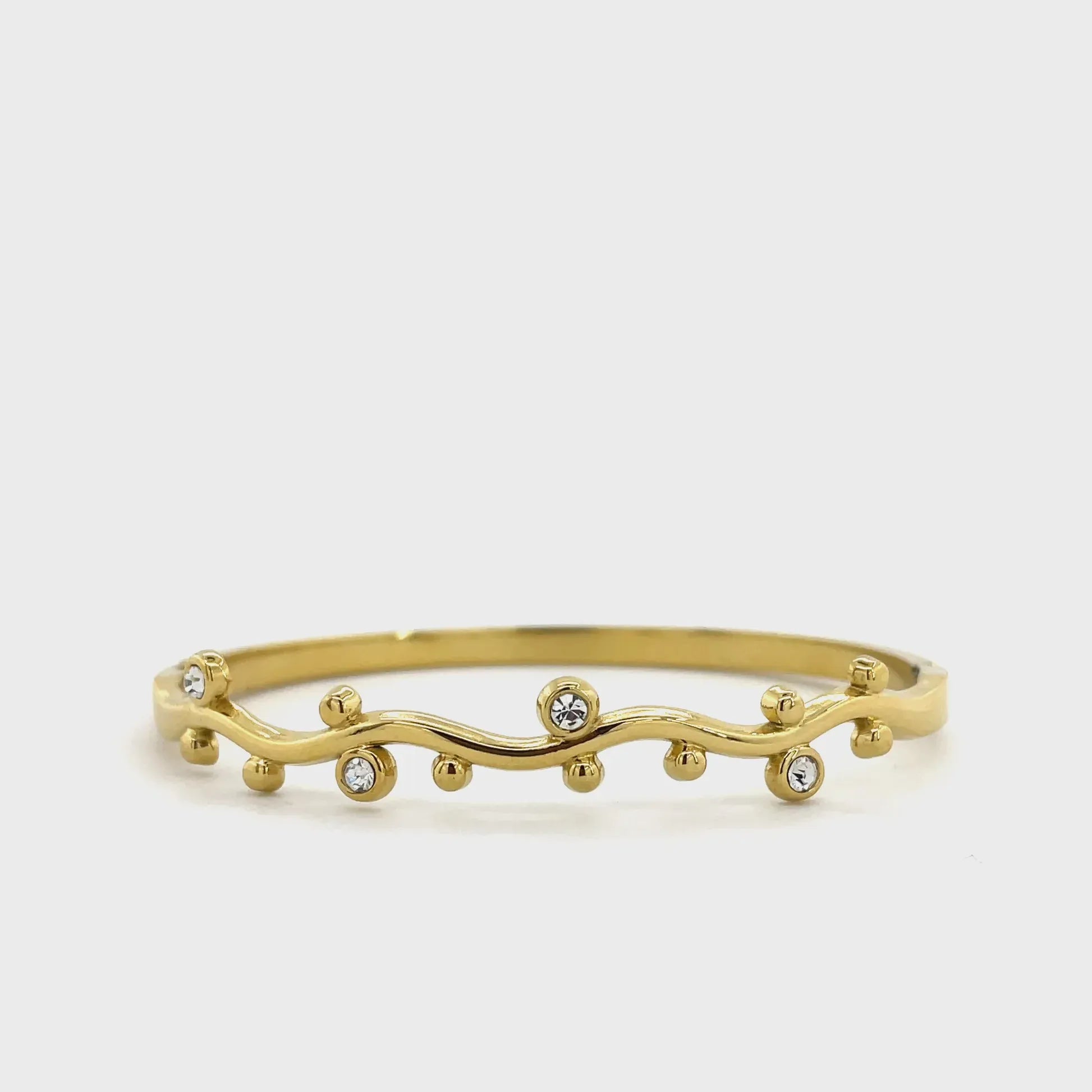 Gold Wavy Crystal Bangle Bracelet