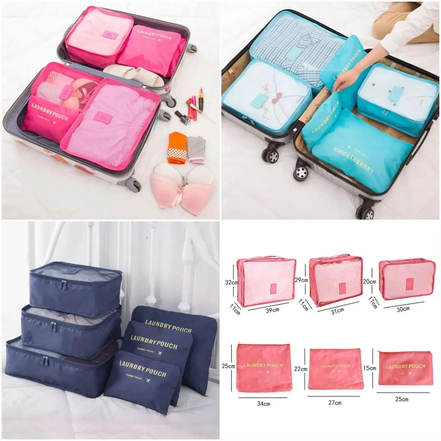 6pcs/Set Travel Storage Bag Portable Luggage Clothes Tidy Pouch Zip Toiletry Organizer