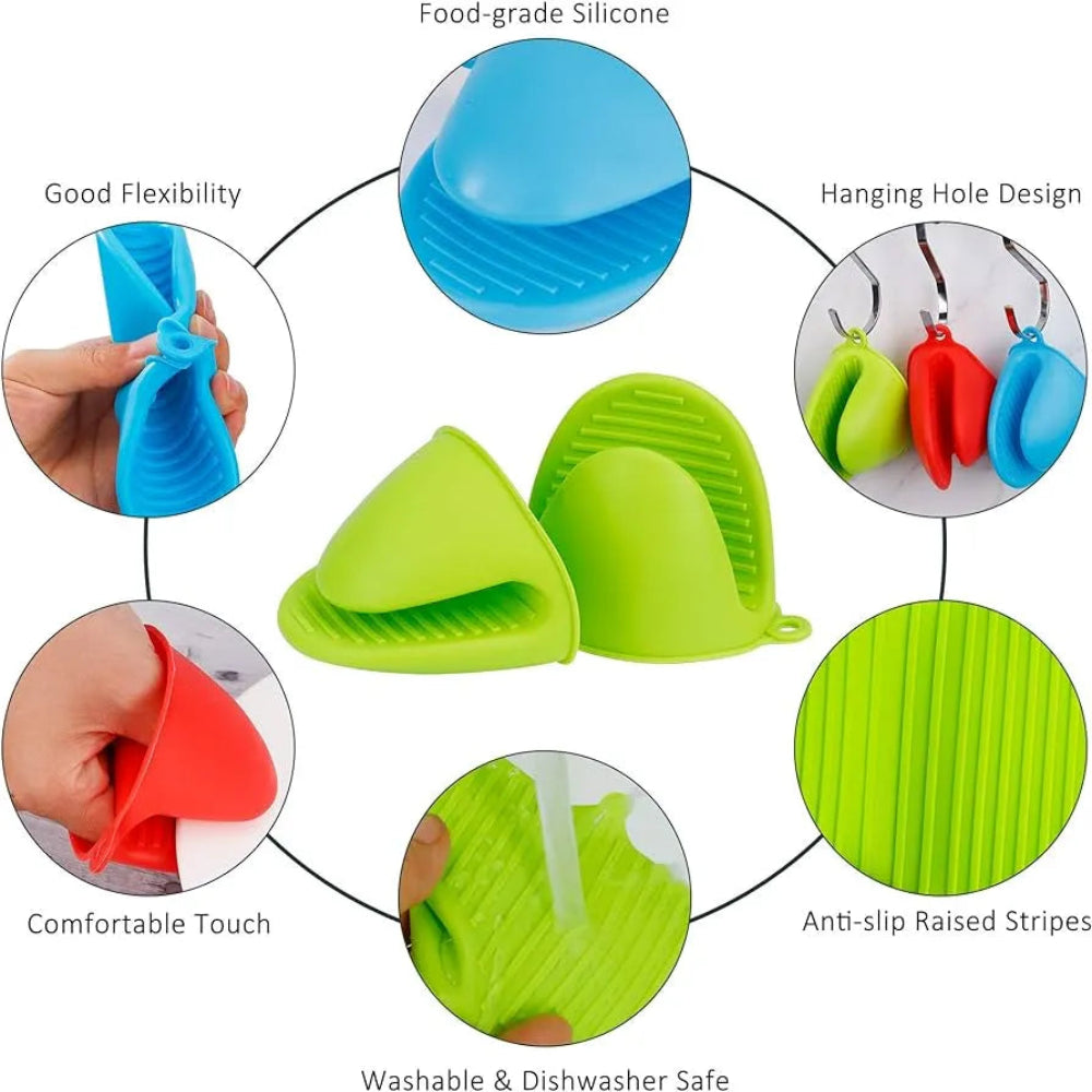 Silicone Pot Holder Pair Durable Pinch Mitts in Vibrant Color